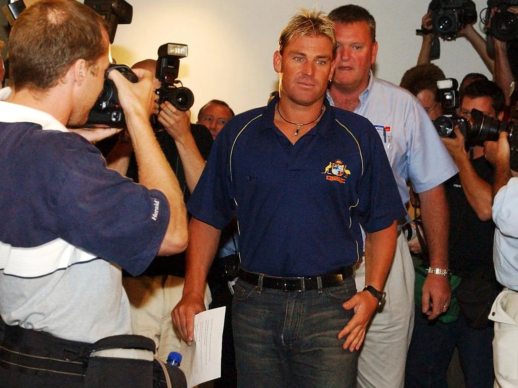 Shane Warne heading to give his defence in the tribunal.