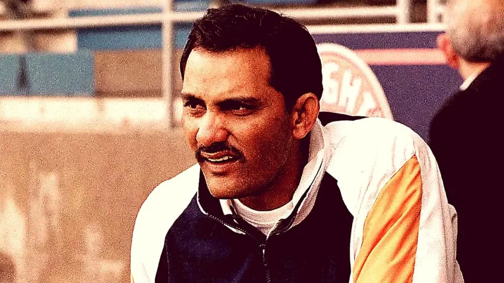 Mohammad Azharuddin in the dugout.