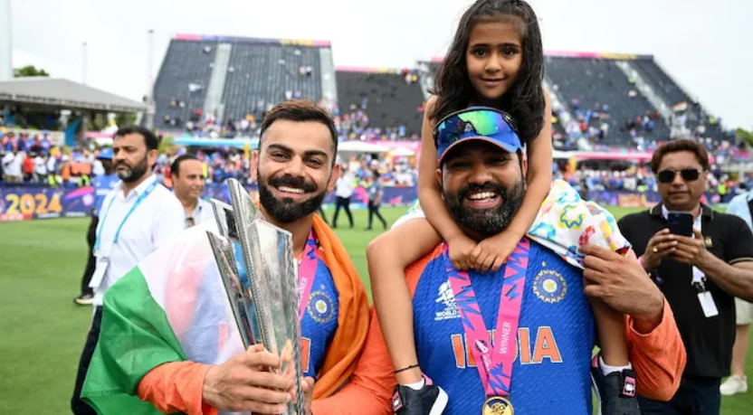 Rohit Sharma and Virat Kohli with the T20 World Cup 2024.