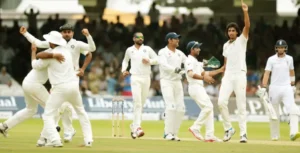 Indian team celebrates after winning at the Lord’s Cricket Ground.