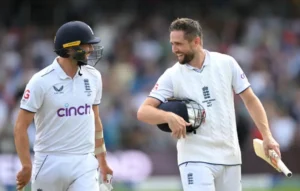 Mark Wood and Chris Woakes after winning the 3rd Test against Australia in 2023 Ashes.