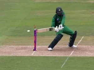 Shoaib Malik unusually loses his wicket.