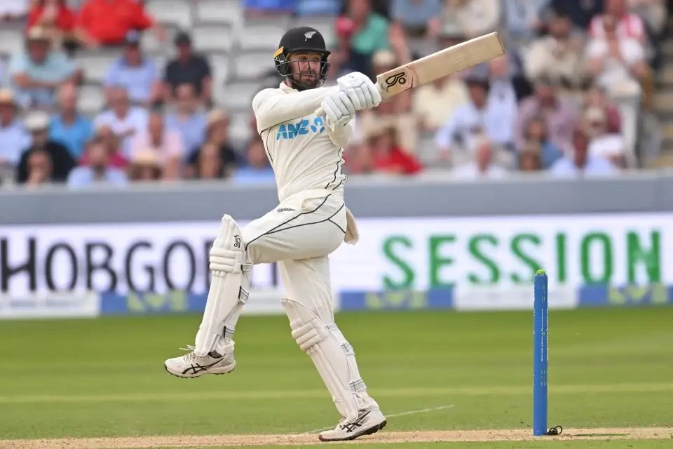 Blundell plays a fine shot to reach close to his century.