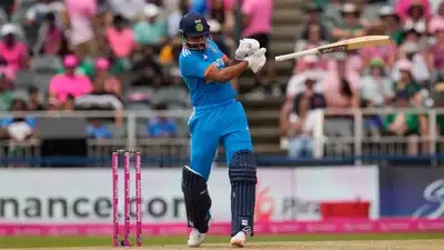 Bat takes off to the square leg as Shreyas Iyer loses hold.