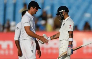 Virat Kohli with Alastair Cook after the match ended in a draw.