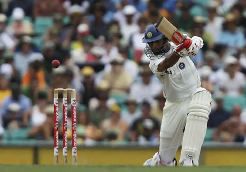 Rahul Dravid plays a shot to the covers.