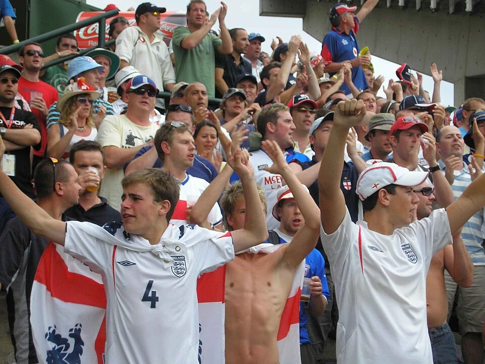 The Barmy Army supporting England in a Test match against Australia.
