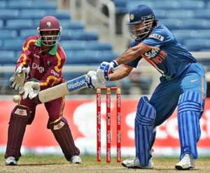 MS Dhoni cuts the ball against the West Indies.