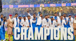 Indian Team with the ICC Champions Trophy 2025.