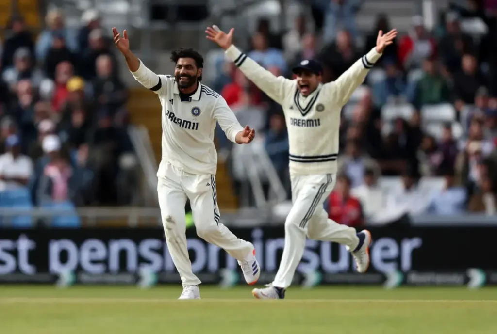 Jadeja took the wicket of Ollie Pope in the 50th over.