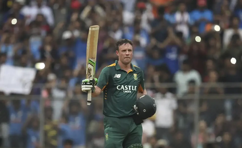 AB de Villiers celebrates his quick century.