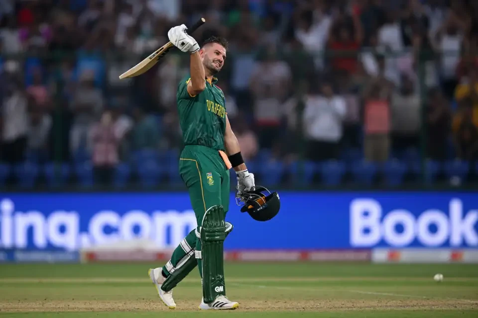 Aiden Markram celebrates his century.