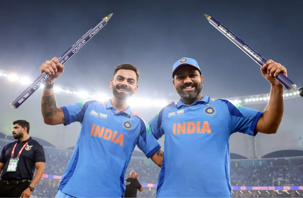 Rohit Sharma and Virat Kohli after India won the 2025 Champions Trophy.