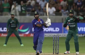 Hardik Pandya hitting the winning runs for the Indian team.