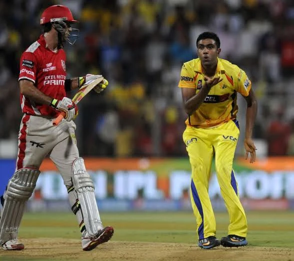 Ravichandran Ashwin celebrates dismissing Glenn Maxwell.