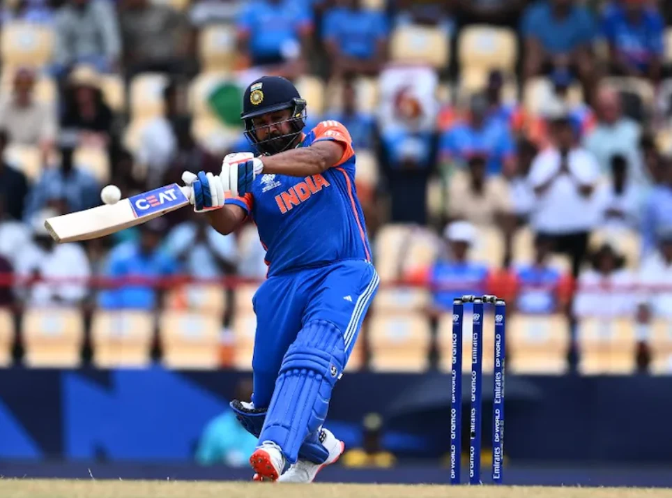 Rohit Sharma playing a shot during his 92-run innings.