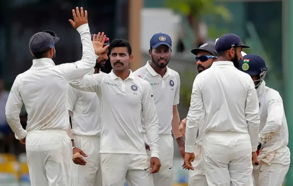 Indian team celebrates after winning the match against Sri Lanka.