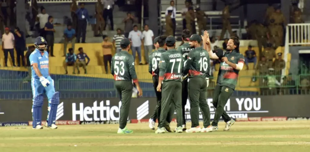 Bangladesh celebrates after defeating India by 6 Runs.