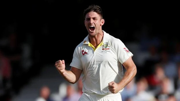 Mitchell Marsh in the whites for the Aussies.