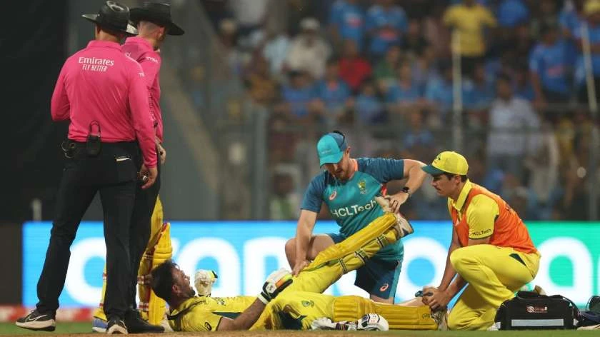 Glenn Maxwell receiving treatment from the team medicals.