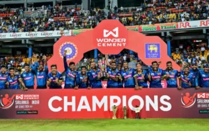 Sri Lankan team with the ODI Series Trophy.