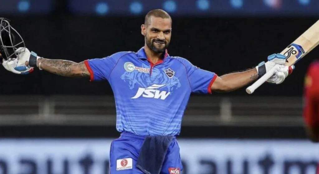 Shikhar Dhawan with the Delhi Capitals team in the IPL.