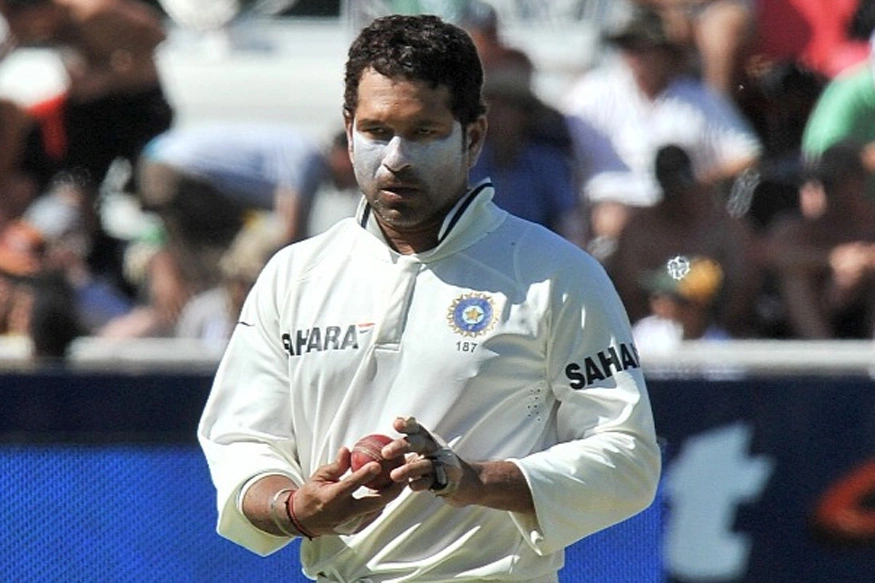 Sachin Tendulkar with the ball against South Africa.