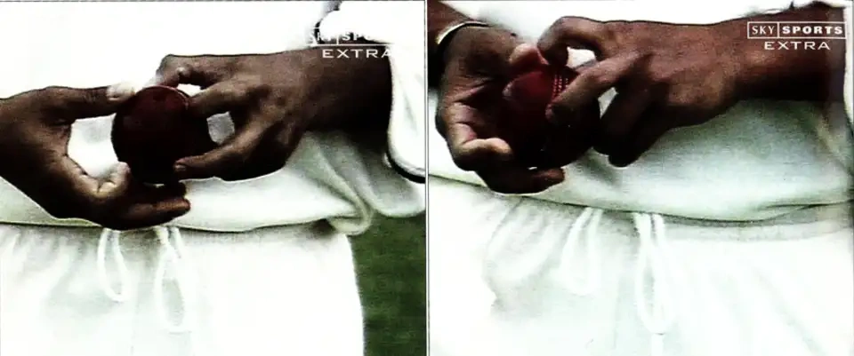 The image of Sachin Tendulkar cleaning the ball seam.