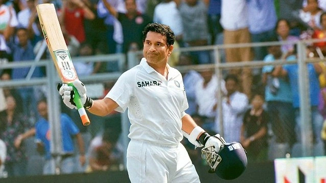 Sachin Tendulkar after scoring a century in a Test.