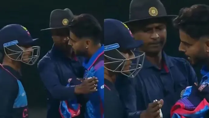 Another conflict on the field involving Nitish Rana.