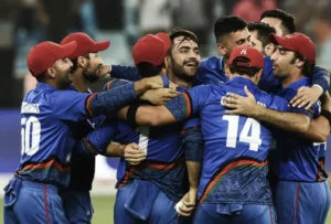 Afghanistan players celebrating after the match ended as a tie.