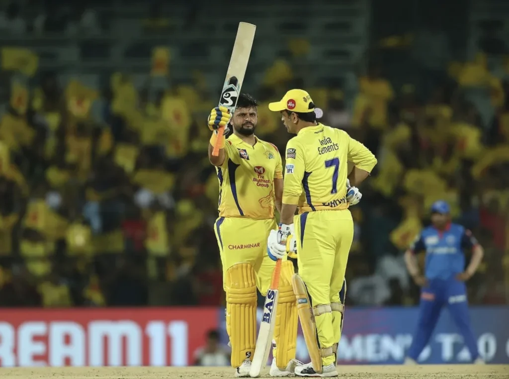 Suresh Raina and MS Dhoni in the CSK Jersey.