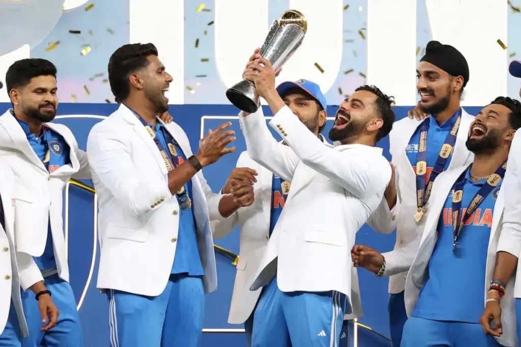 Virat Kohli with the Champions Trophy.