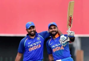 Virat Kohli and Rohit Sharma at the crease.
