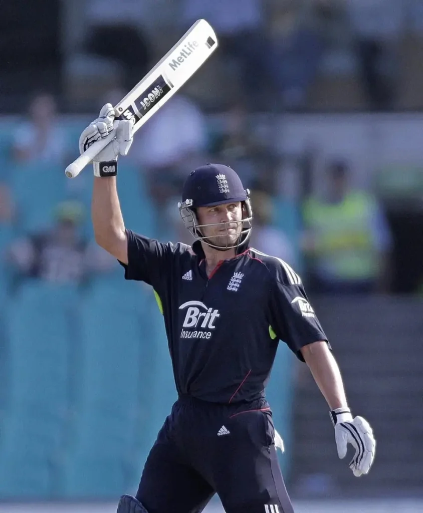 Jonathan Trott celebrates his century.