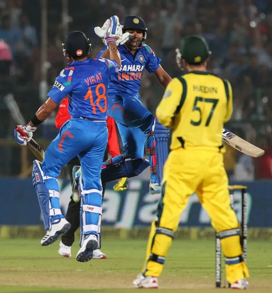 Virat Kohli and Rohit Sharma celebrate after the win.