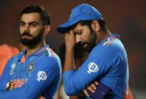 Rohit Sharma and Virat Kohli after the 2023 ODI World Cup Finals.