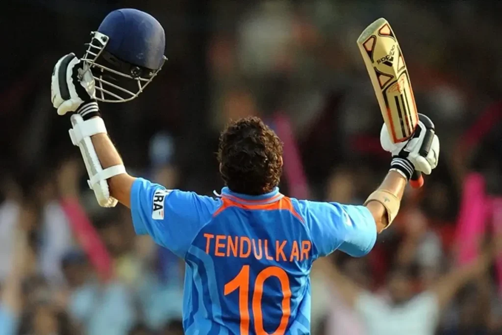 Sachin Tendukar celebrating yet another ODI ton.