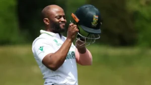 Temba Bavuma, the South African skipper, gets ready to bat.
