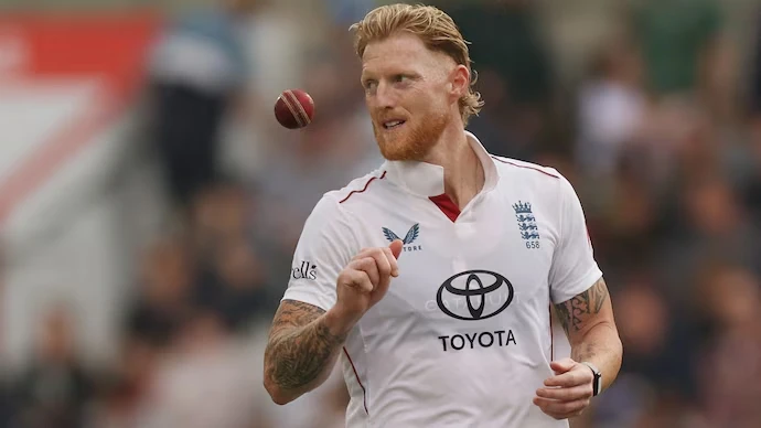 Ben Stokes preparing to bowl a delivery.