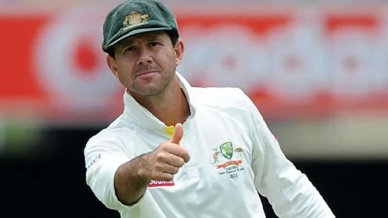 Ricky Ponting gives a thumbs-up sign to his teammates.