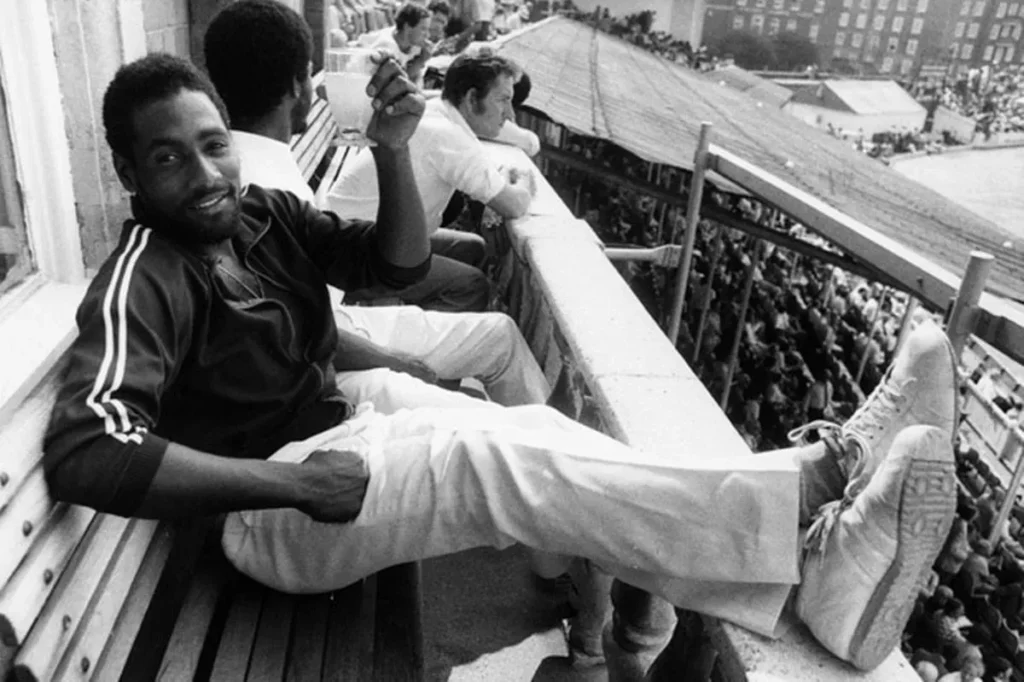 Viv Richards resting in the pavilion after dominating the bowlers.